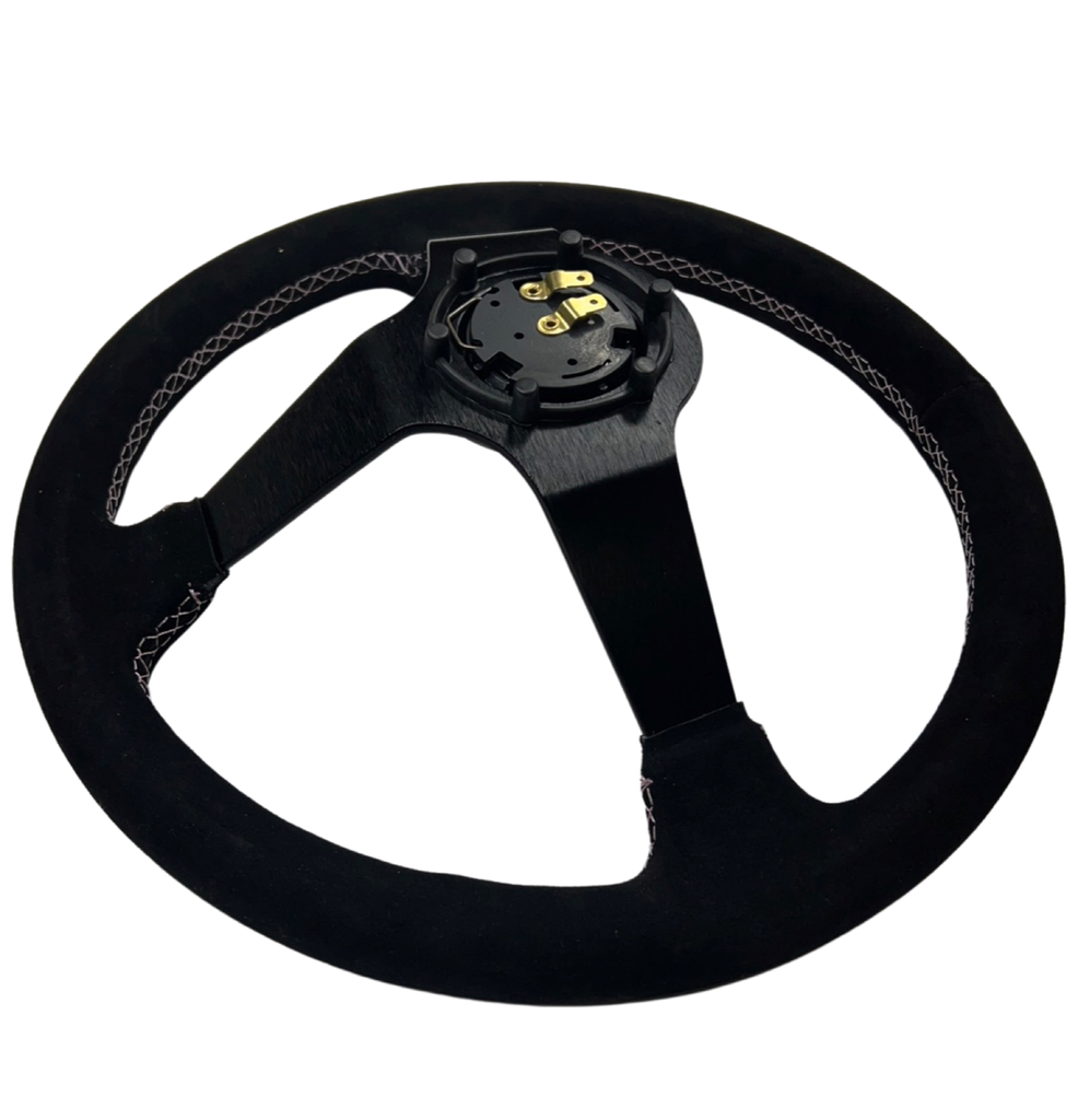 Deadboyz Infiniti G35 G37 Suede 3"Deep Dish Steering Wheel + Quick Release Short Hub Adapter - Bull Boost Performance